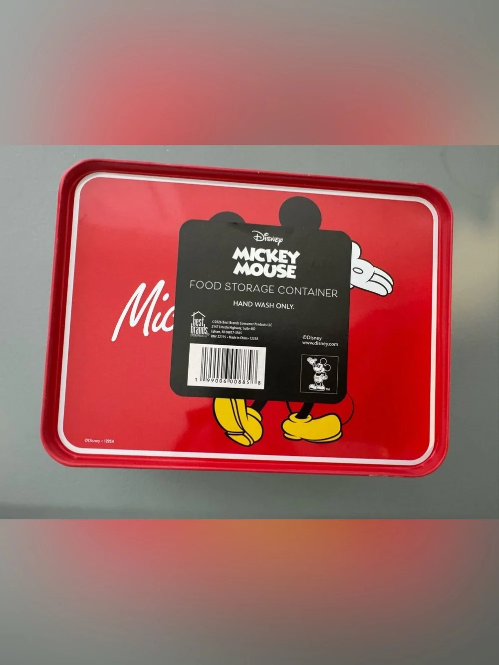 Disney Red Mickey Mouse Tin Food Storage Container with handle on the go travel